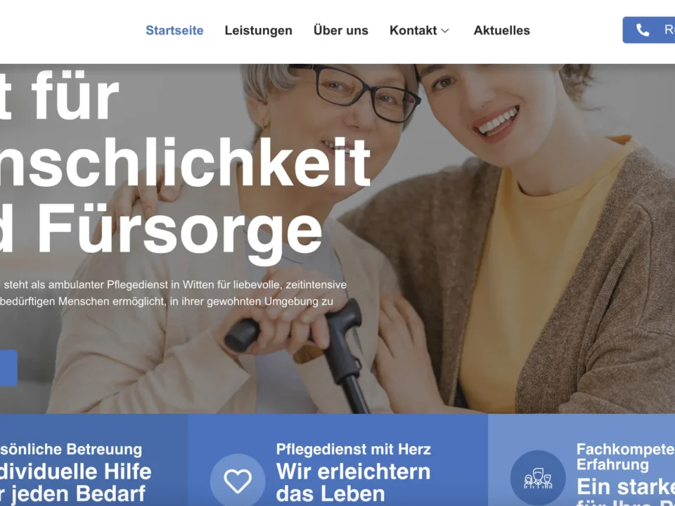 Webentwicklung von Yanduu für Ademi Pflege Website